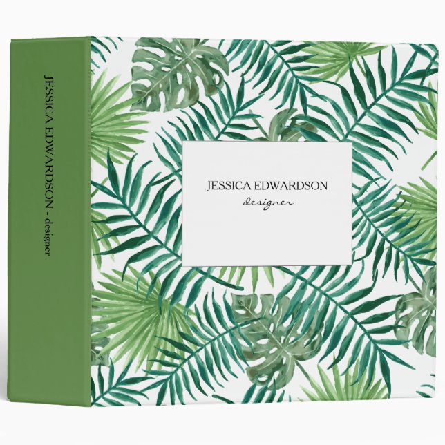 Modern watercolor tropical leaves pattern personal binder (Front/Spine)