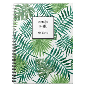 Modern watercolor tropical leaves personalized notebook