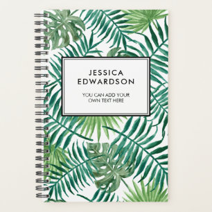 Modern watercolor tropical leaves personalized planner