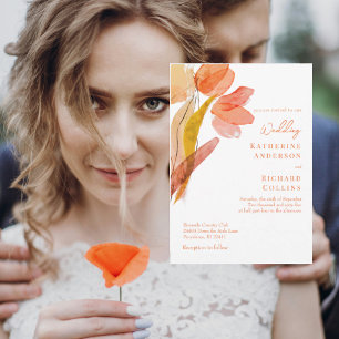 Modern Watercolor Tulips Orange Wedding Invitation