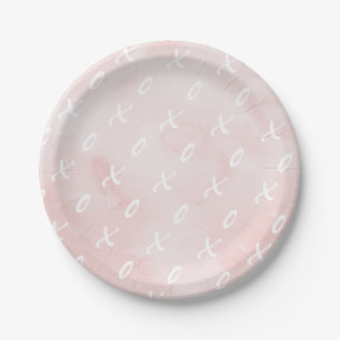 Modern Watercolor Valentine's Day X and O Pattern Paper Plate