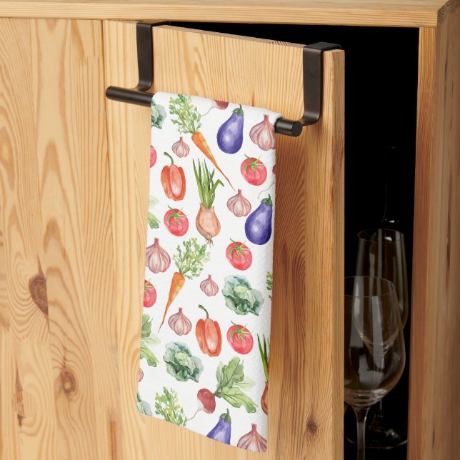 Modern Watercolor Vegetables Kitchen  Towel (Thirds Fold)