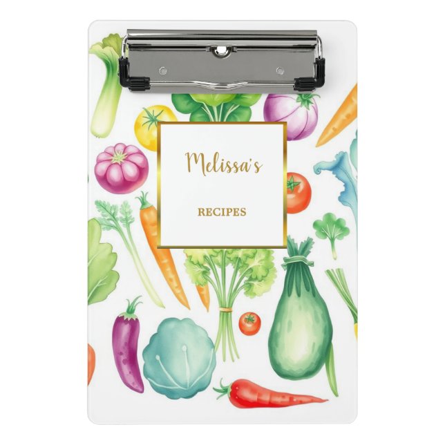 Modern watercolor vegetables white gold recipes mini clipboard (Front)