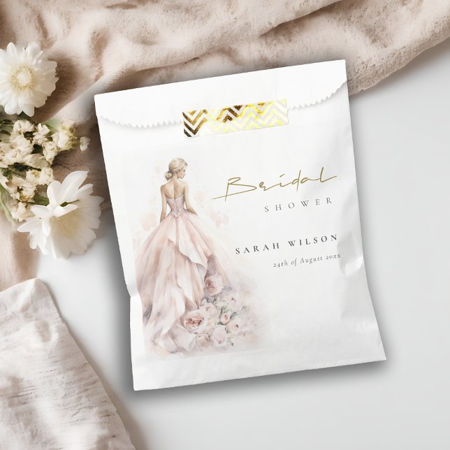 Modern Watercolor Wedding Gown Bridal Shower Favour Bag (Creator Uploaded)