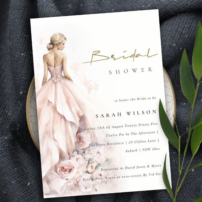 Modern Watercolor Wedding Gown Bridal Shower Invitation (Creator Uploaded)