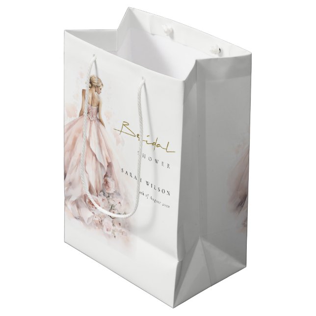 Modern Watercolor Wedding Gown Bridal Shower Medium Gift Bag (Front Angled)