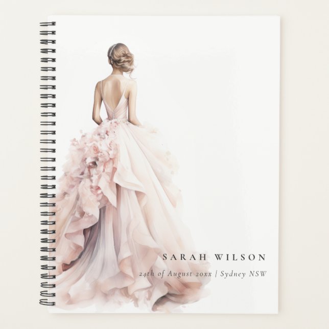 Modern Watercolor Wedding Gown Bridal Shower Planner (Front)