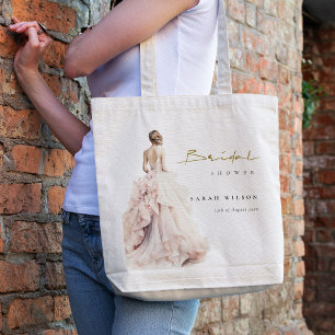 Modern Watercolor Wedding Gown Bridal Shower Tote Bag