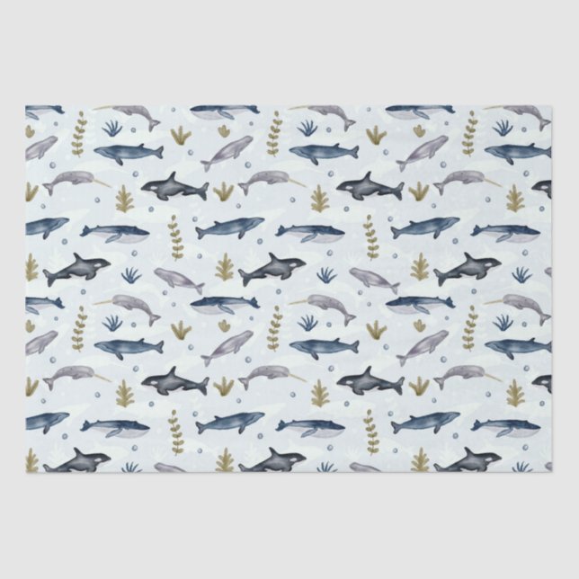 Modern watercolor whale story tissue paper (Front)