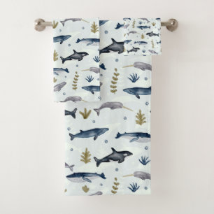 Modern Watercolor Whales bath towel set