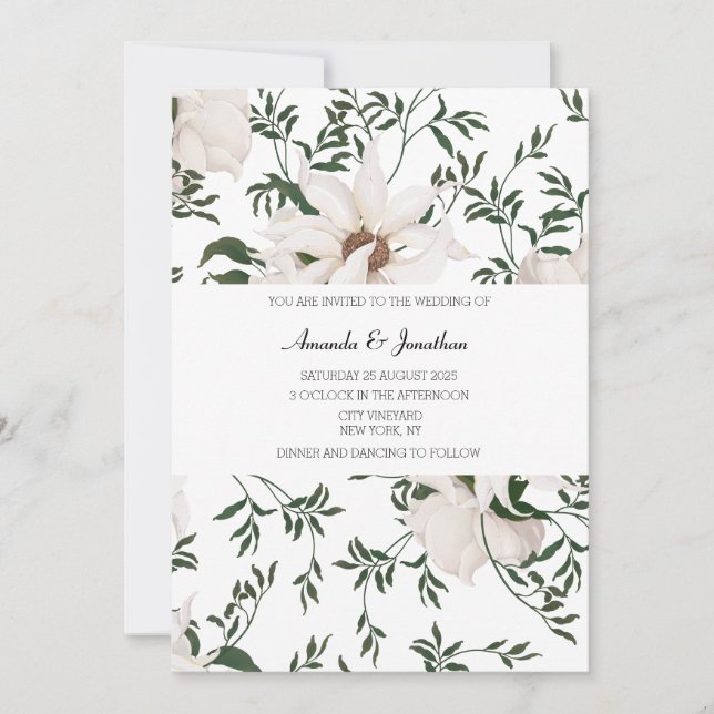 Modern Watercolor White Roses Wedding Invitation (Front)