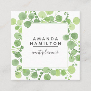Modern Watercolor wild meadow greenery foliage Square Business Card
