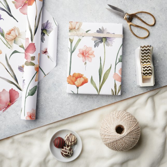 Modern Watercolor Wildflower Botanical Floral Wrapping Paper (Crafts)