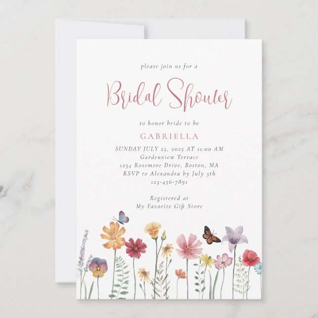 Modern Watercolor Wildflower Bridal Shower Invitation (Front)
