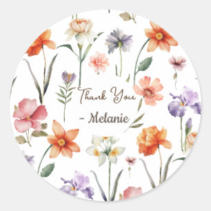 Modern Watercolor Wildflower Floral Pattern Classic Round Sticker
