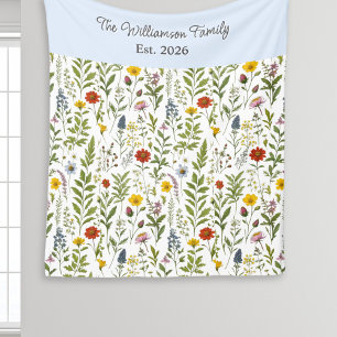 Modern Watercolor Wildflower Pattern Personalized Fleece Blanket