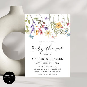 Modern Watercolor Wildflowers Floral Baby Shower Invitation