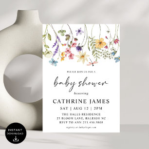 Modern Watercolor Wildflowers Floral Baby Shower Invitation