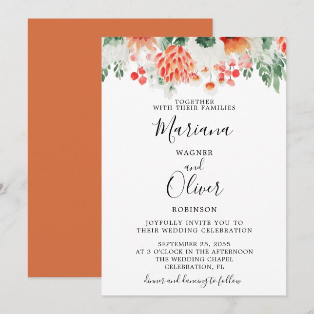 Modern Watercolor Wildflowers Floral Invitation (Front/Back)