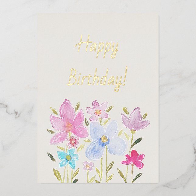 Modern Watercolor Wildflowers Foil Invitation (Front)