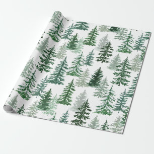 Modern Watercolor Winter Pine Tree Christmas Wrapping Paper