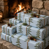 Modern Watercolor Winter Pine Tree Light Blue 