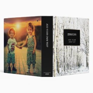 Modern watercolor winter snow forest family photo binder