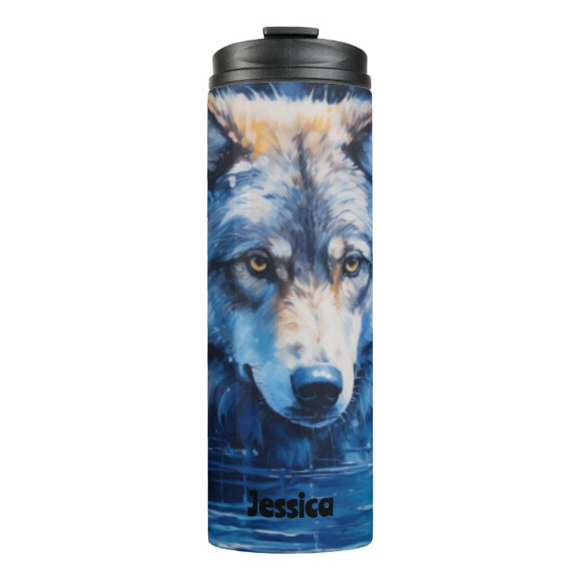 Modern Watercolor Winter Wolf Animal Customized  Thermal Tumbler (Front)