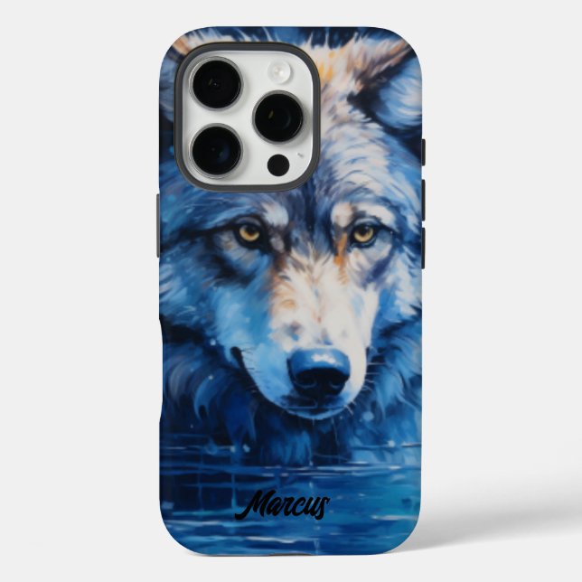 Modern Watercolor Wolf Customizable Name  Case-Mate iPhone Case (Back)