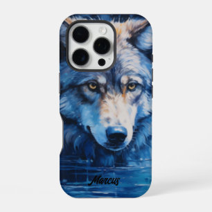 Modern Watercolor Wolf Customizable Name iPhone 16 Pro Case