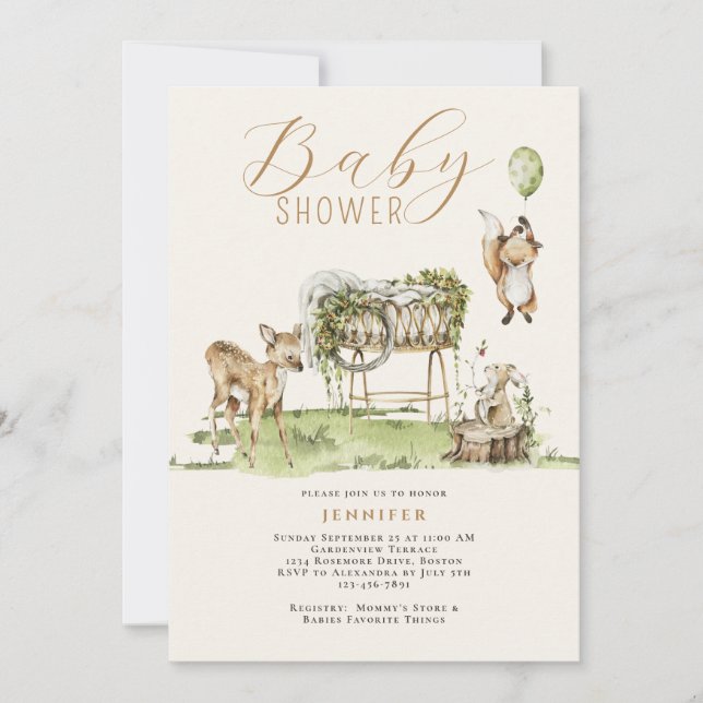 Modern Watercolor Woodland Animals Baby Shower  Invitation (Front)