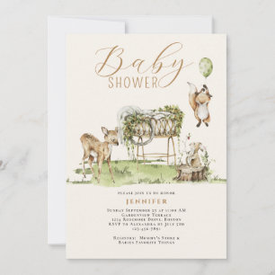 Modern Watercolor Woodland Animals Baby Shower  Invitation
