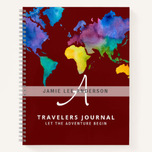 Modern Watercolor World Map Travel Journal Custom