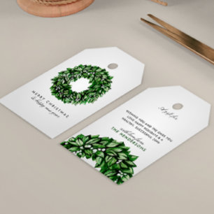 Modern Watercolor Wreath Custom Message Christmas Gift Tags