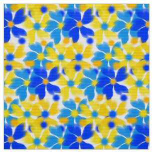 Modern Watercolor Yellow and Blue Flowers Fabric