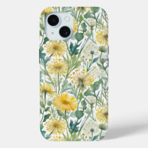 Modern Watercolor Yellow Dandelions Floral Pattern