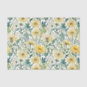 Modern Watercolor Yellow Dandelions Floral Pattern Tissue Paper