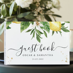 Modern Watercolor Yellow Lemons & Leaf Guest Book