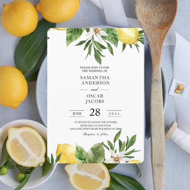 Modern Watercolor Yellow Lemons & Leaf  Invitation (Creator Uploaded)