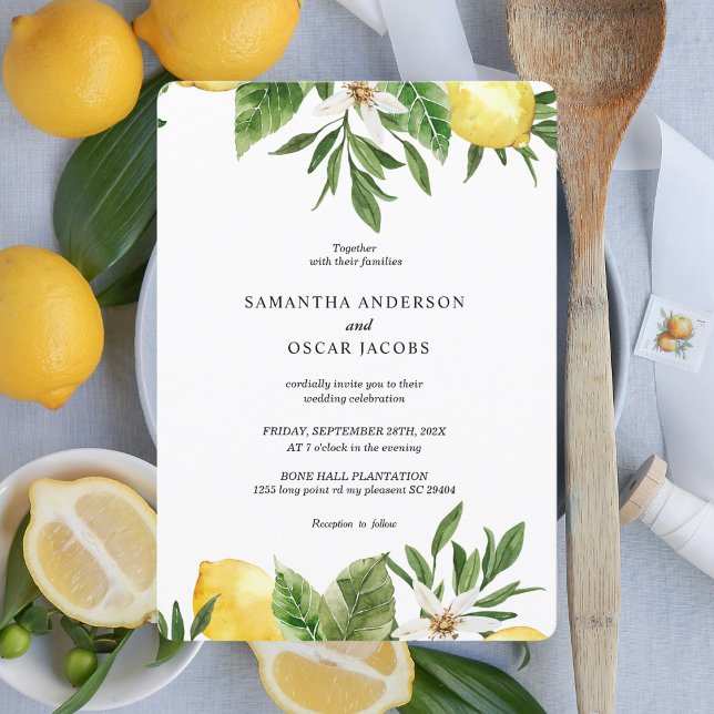 Modern Watercolor Yellow Lemons & Leaf  Invitation (Creator Uploaded)