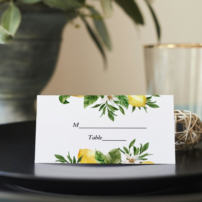 Modern Watercolor Yellow Lemons & Leaf  Place Card (Creator Uploaded)