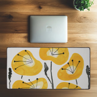 Modern Watercolor Yellow Poppies Stylish Trendy Desk Mat