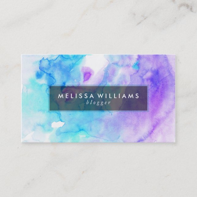 Modern Watercolors Background Purple & Blue Business Card (Front)