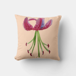 Modern watercolour art Fuchsia pink lily flower Throw Pillow