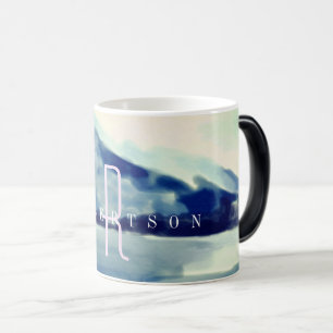 Modern Watercolour Navy Blue Mountain Monogram Magic Mug