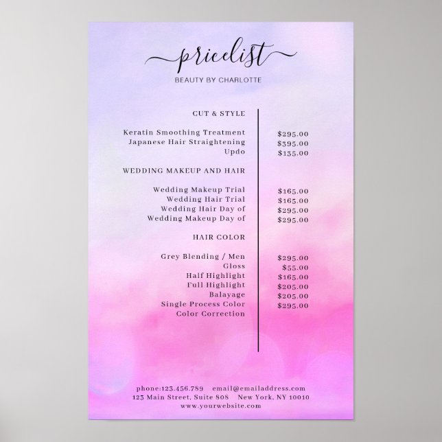 Modern Watercolour Price List Poster (Front)