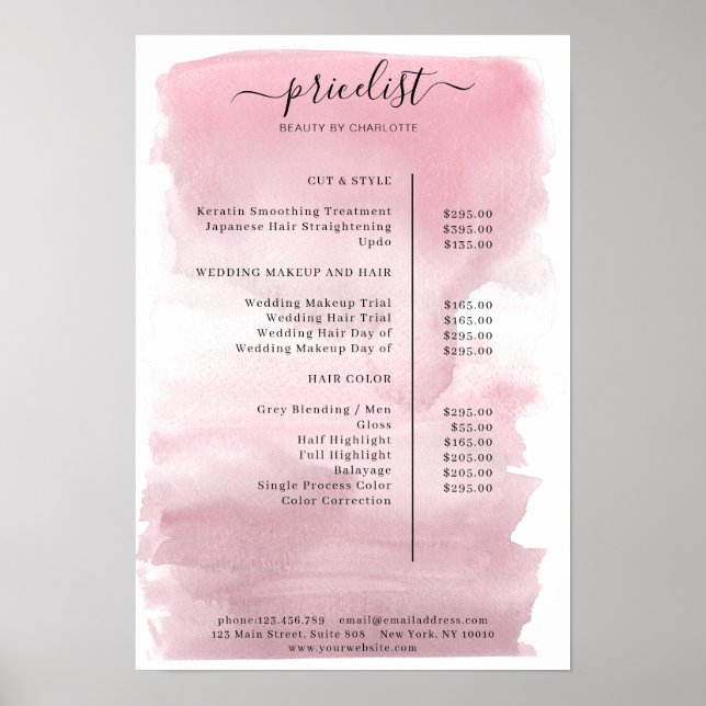 Modern Watercolour Price List Poster (Front)