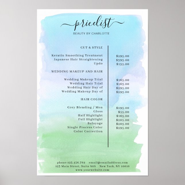 Modern Watercolour Price List Poster (Front)