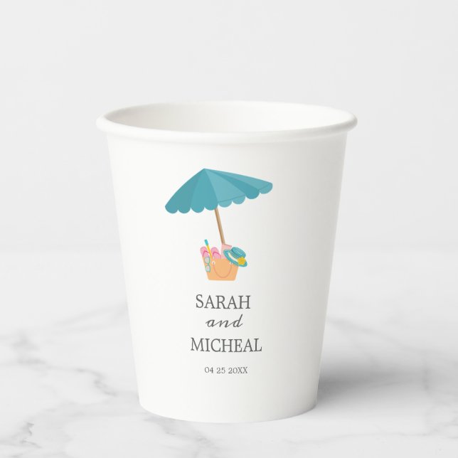  Modern Watercolour Summer Beach Paper Cups (Front)
