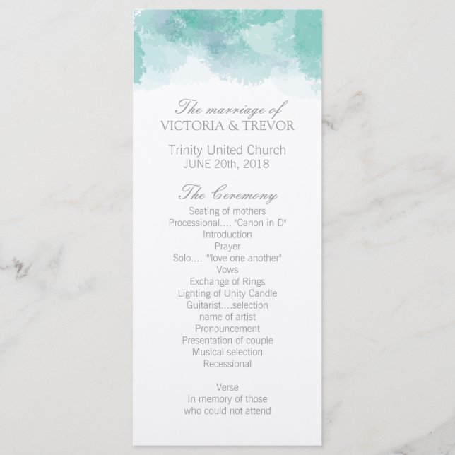 Modern Watercolour Wedding Program (Front)
